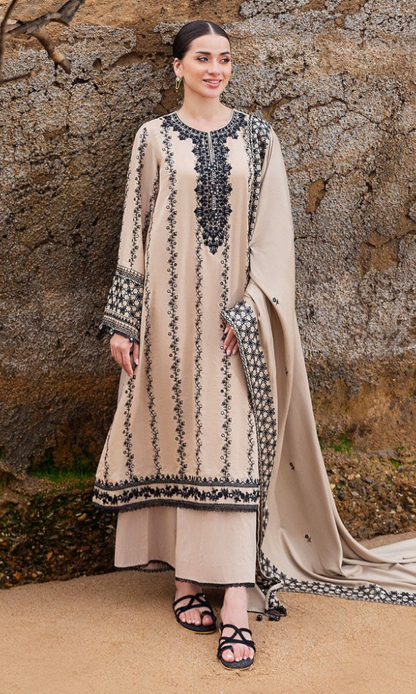Maria.B 3PC Heavy Embroidered Dhanak Suit ( Four-sided Embroidered Dhanak Shawl