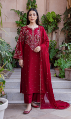 Maria.B 3PC (Unstitched) Embroidered Lawn Suit With Embroidery Chiffon Duppata BT-99
