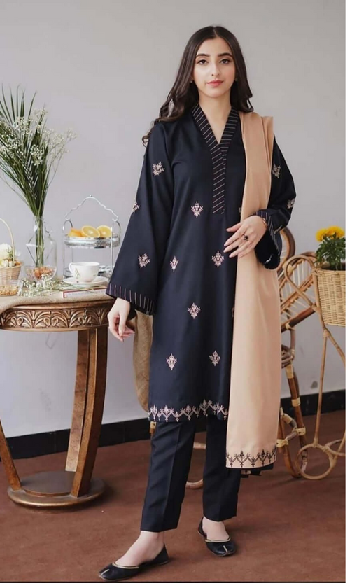Aisling 3 Piece Heavy Embroidered Dhanak Suit ( Embroidery Dhanak Shawal )