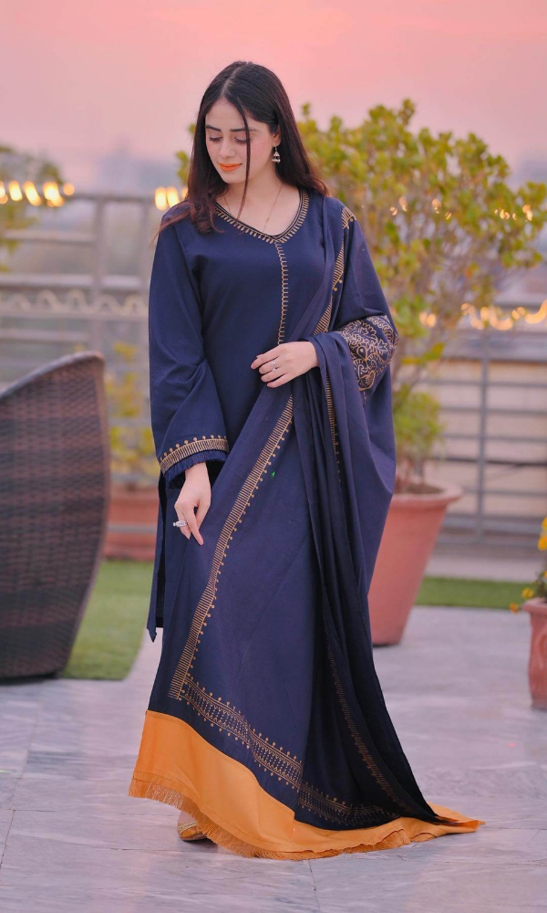 Aisling 3 Piece Heavy Embroidered Dhanak Suit ( Print Dhanak Shawal )