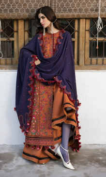 Hussain Rehar 3PC Fully Embroidered Dhanak Fabric MB-610