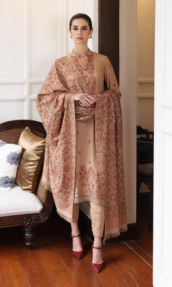 Bareeze 3 Piece Heavy Embroidered Dhanak Wool Suit ( Heavy Embroidered Wool Shawl )