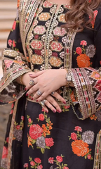 Baroque 3PC Heavy Embroidered Shamoz Silk Suit ( Four-sided Embroidered Ready to Wear Shamoz Silk Dupatta )