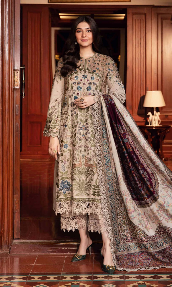 Maria.B 3PC Fully Embroidered Dhanak Fabric