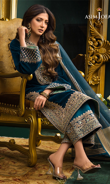Asim Jofa - 3PC Velvet Embroidered Suit - AJ089