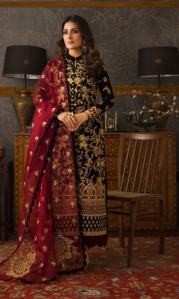 Asim Jofa - 3PC Velvet Embroidered Suit - AJ099