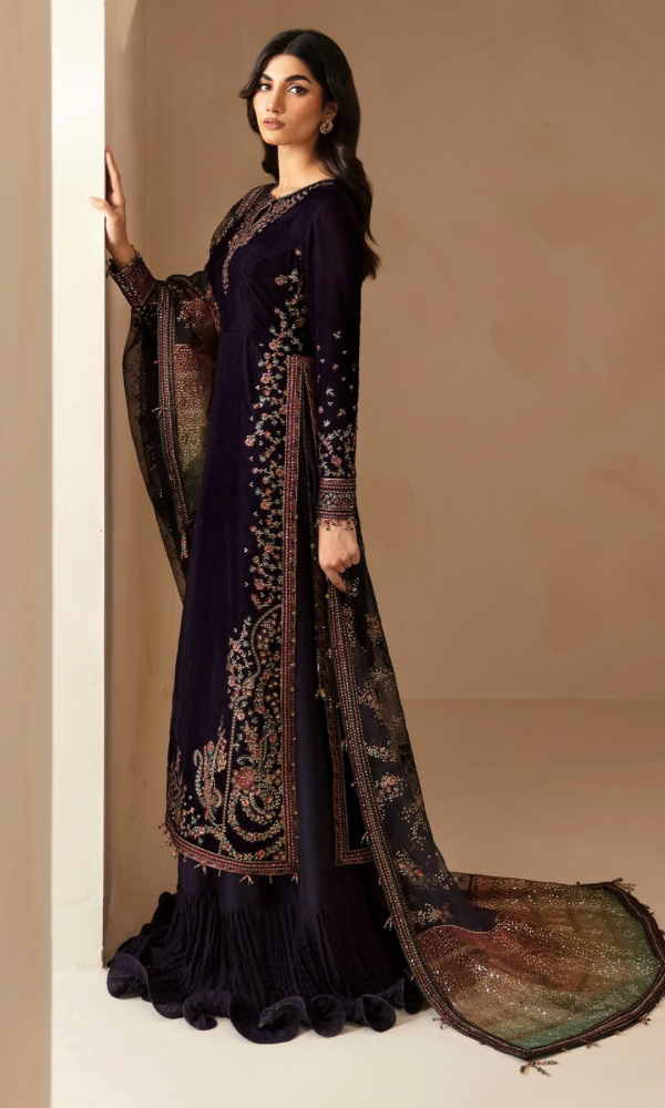 Jazmine 3PC Heavy Embroidered Velvet Suit ( Heavy Embroidered Organza Dupatta )JZM#1073