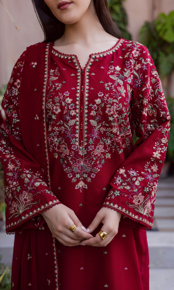 Maria.B 3PC (Unstitched) Embroidered Lawn Suit With Embroidery Chiffon Duppata BT-99