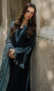 Sapphire 3PC Heavy Embroidered Dhanak Suit ( Printed Woolen Shawl )SPH#1062