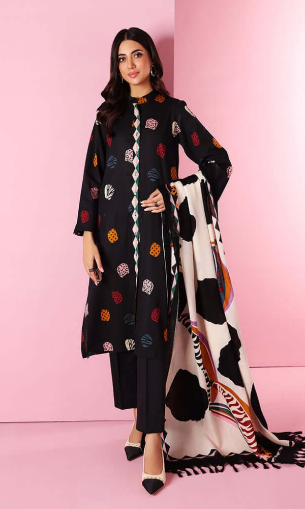 Nishat 3 Piece Embroidered Dhanak Suit ( Wool Printed Dupatta)