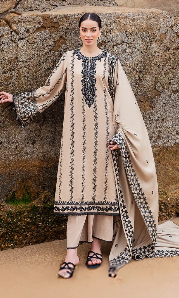 Maria.B 3PC Heavy Embroidered Dhanak Suit ( Four-sided Embroidered Dhanak Shawl