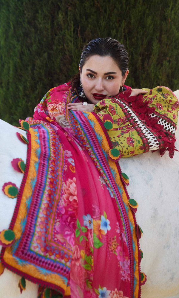 Hussain Rehar 3PC Heavy Embroidered Dhanak Suit ( Printed Woolen Shawl ) HRN#1063
