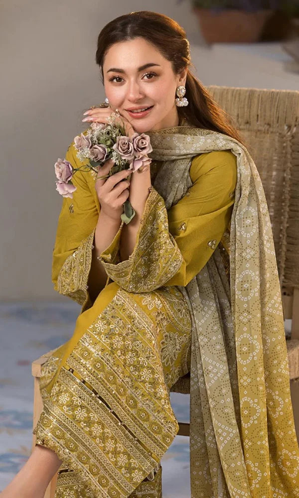 Qalamkar - 3PC Lawn Embroidered Suit - QLM 7099