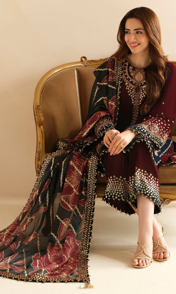 Jazmin - 3PC Velvet Embroidered Suit - JZ0899