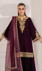 Baroque - 3PC Velvet Embroidered Suit - Ajk7189