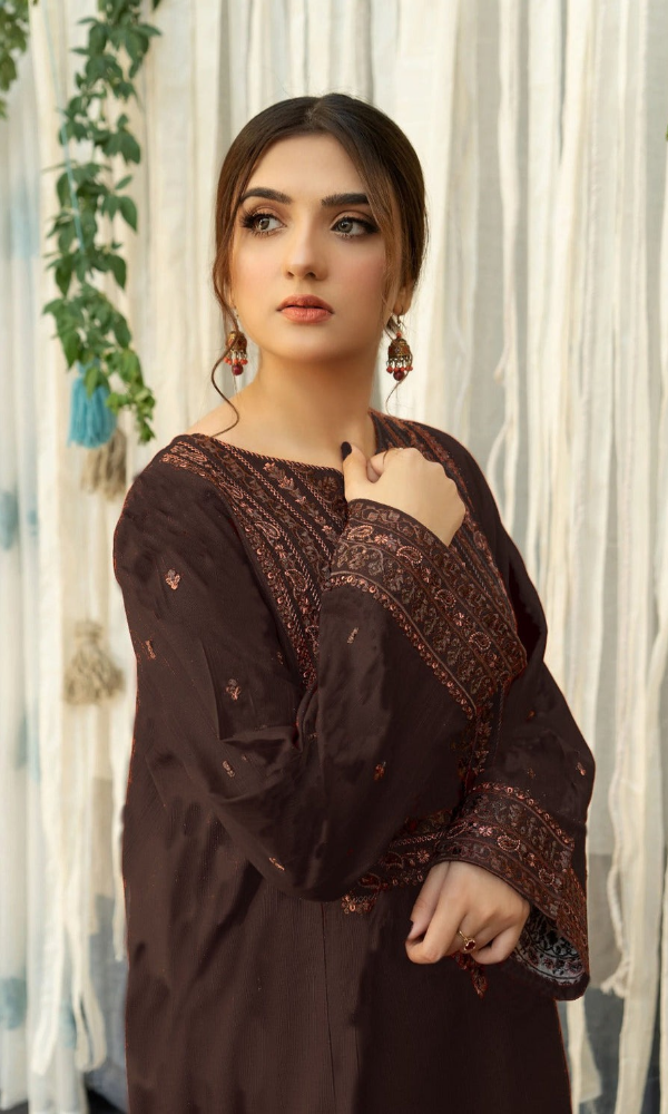 Urge 3PC Heavy Embroidered Dhanak Suit ( Printed Woolen Shawl )