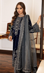 Baroque - 3PC Velvet Embroidered Suit AR 056