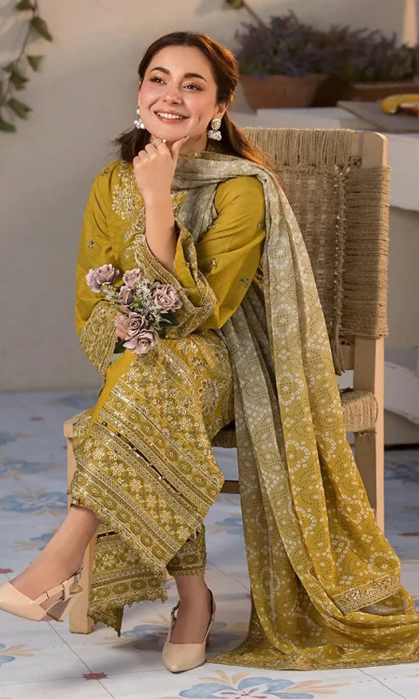 Qalamkar - 3PC Lawn Embroidered Suit - QLM 7099