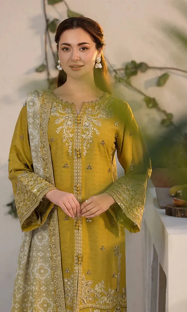 Qalamkar - 3PC Lawn Embroidered Suit - QLM 7099