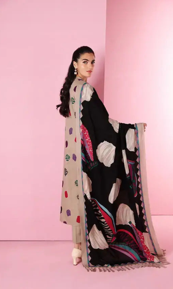 Nishat 3 Piece Embroidered Dhanak Suit ( Wool Printed Dupatta)