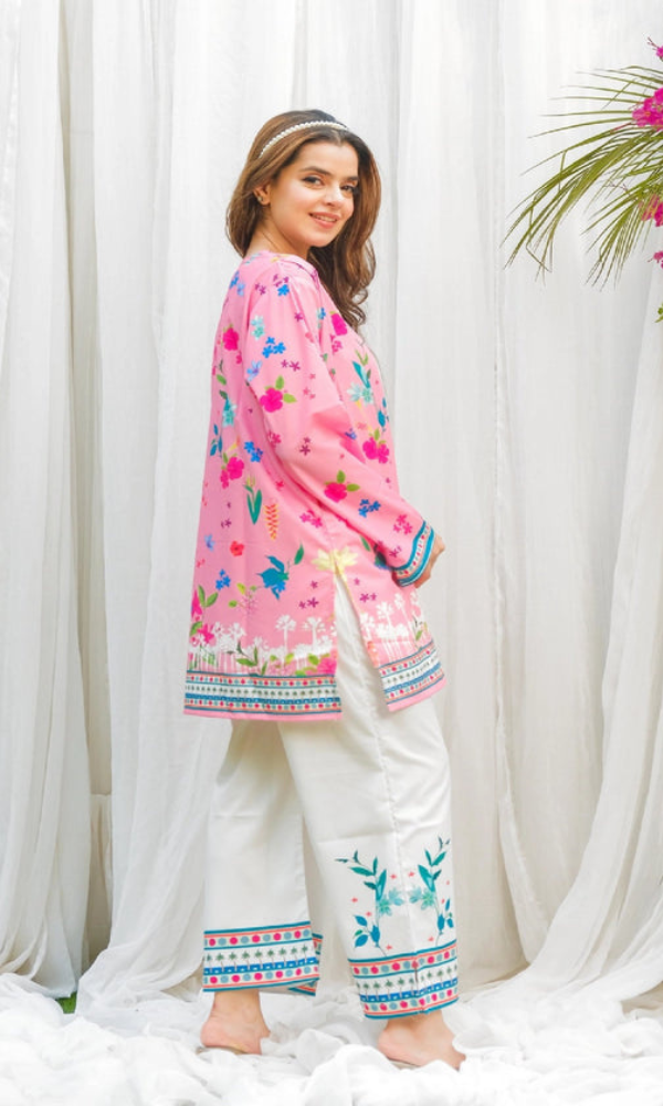 Sui Dhagha - 2PC Printed Shamoz Silk Suit - SD011