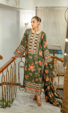 Baroque 3PC Heavy Embroidered Shamoz Silk Suit ( Four-sided Embroidered Ready to Wear Shamoz Silk Dupatta )