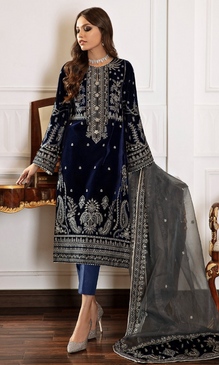 Baroque - 3PC Velvet Embroidered Suit AR 056