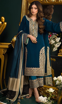 Asim Jofa - 3PC Velvet Embroidered Suit - AJ089