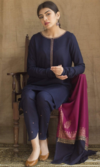 Aisling 3 Piece Heavy Embroidered Dhanak Suit ( Print Dhanak Shawal )