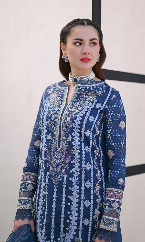 Qalamkar 3PC Embroidered Lawn Shirt with Embroidered Organza Dupatta
