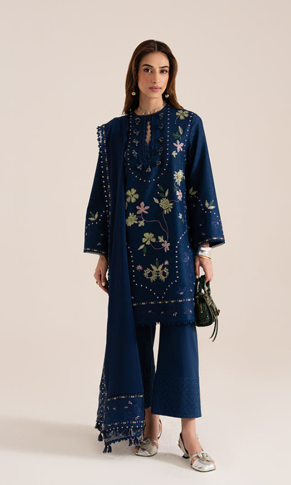 Maria.B 3PC Heavy Embroidered Dhanak Suit ( Four-sided Embroidered Dhanak Shawl )